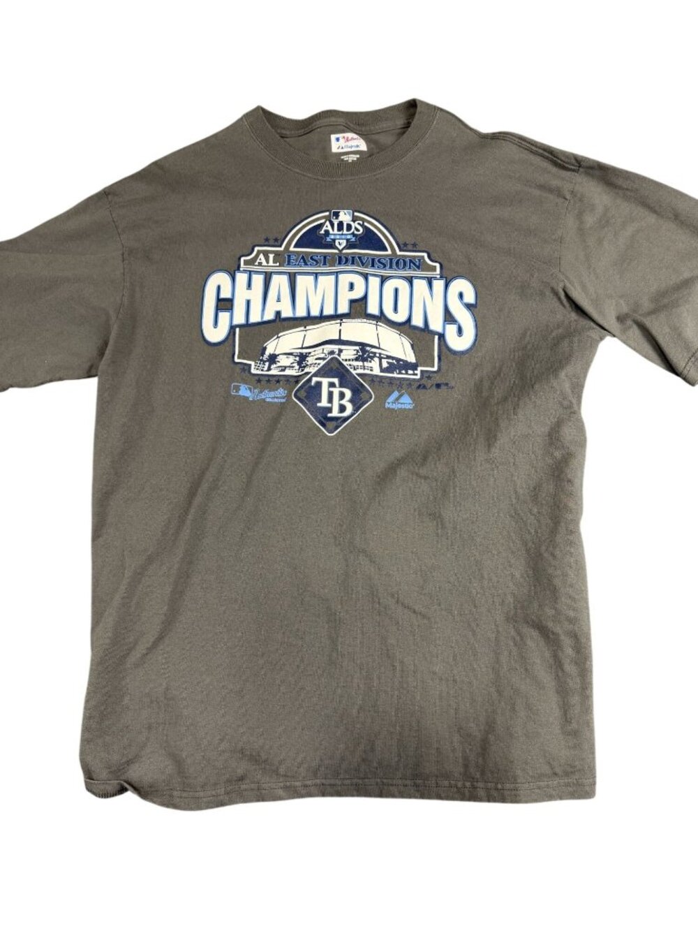Majestic Mens MLB Tampa Bay Rays Gray AL East Division Champions T-Shirt XL